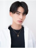  アッシュブラックマッシュパーマ刈り上げツーブロック