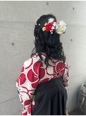 ヘアセット お嬢様無造作ウェーブハーフアップ 卒業式着物