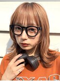 オレンジカラー夏カラー春カラーミディアムレイヤーウルフカット