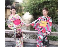 京都女子会は着物で♪幅広いバリエーションを揃えています☆