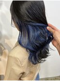 くすみブルーのインナーカラー_dark ash×blue_
