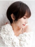 大人可愛い20代30代40代黒髪前下がりひし形小顔ボブ丸みショート