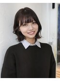 レッドブラウン×ぱっつんボブ