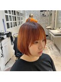 オレンジカラー切りっぱなしボブ