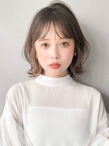 黒髪 グレーベージュ レイヤーロング前髪パーマ 外はねミディ*