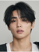 渋谷大人ゆるめシャドウパーマメンズカットセンターパート30代