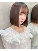 オリーブグレー/前髪/ボブ/マロンベージュ/レイヤーカット/小顔