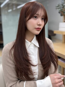 ソラ 広尾店(SORA) ロングレイヤー/ピンクブラウン/顔周りカット