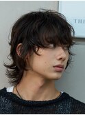 原宿マッシュウルフカットメンズミディアムシースルーウルフ