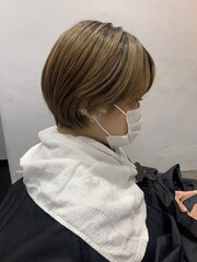ショートマッシュ暖色系カラーぱっつんボブミニボブ髪質改善大阪