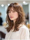 くびれミディアムレイヤーカットウルフボブボブパーマ前髪パーマ
