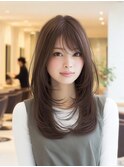 くびれミディアムハッシュカットダークアッシュモカブラウン