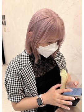 ディーン 名駅店(DEAN) ダブルカラーピンクカラー　切りっぱなしボブ