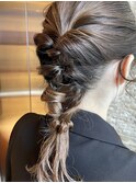 ヘアセット 編み下ろし お呼ばれヘア 結婚式ヘア ポニーテール