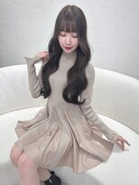 アム 表参道(am)&nbsp;小顔薄めバンググレージュレイヤーロング前髪パーマ黒髪