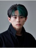 韓国ヘアカルマパーマコンマバングセンターパート黒髪ウルフ