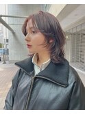 レイヤーボブラベンダーブラウンケアカラー前髪カット