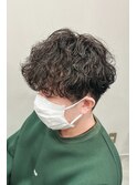 波巻きスパイラルパーマ黒髪ツーブロックマッシュシャドウパーマ