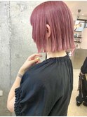 メルティピンク切りっぱなしくびれボブ韓国ヘア北千住