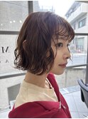 +小顔ミディアムパーマミディアムデジタルパーマボブパーマ黒髪