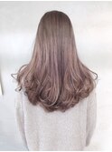ピンクベージュ_厚めバングローライトアッシュブラウン