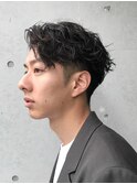 波巻きパーマセンターパートツイストパーマメンズマッシュパーマ
