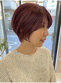 ピンクカラー ショートヘア ショートカット 草加