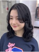 ◎美髪カールシアーカラーブルーブラックセミディ