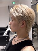 ニュアンスパーマダウンパーマ金髪韓国マッシュツーブロック
