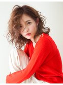 暖色　ミディアムパーマ