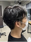メンズ/アップバング/ツーブロックマッシュ/束感ショート波巻き
