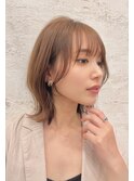 小顔ヘア　ヌーディーカラー　韓国ボブ　切りっぱなしボブ