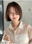 ミニボブ内巻きタッセルボブチェリーブラウンデジタルパーマ