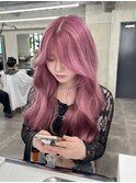 ダブルカラーチェリーレッドピンクブラウン韓国レイヤーロング