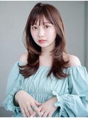 レイヤーカットレイヤーロングオリーブベージュ_F0143