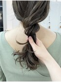 カーキグレージュ ブリーチなしダブルカラー 【フェザーバング】