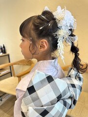 七五三さんヘアアレンジ玉ねぎポニースタイル和装カワイイ