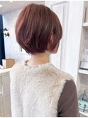 福山求人美容師スタッフ募集秋カラー赤みコーラルピンクショート