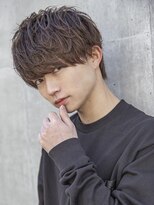 【men`s】フェザーパーマグレー刈り上げショートブルーカラー