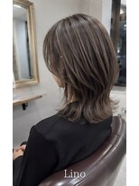 髪質改善Lino hair/縮毛矯正/白髪ぼかし/ハイライト/メンズカット【リノヘア】 くびれミディアムレイヤー/ハイライト/フォギーグレージュ
