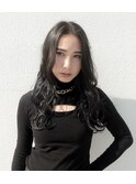 黒髪ロング　アッシュブラック　シークレットハイライト