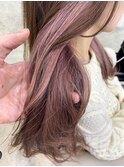 インナーカラー　くすみピンク×ブラウンカラー