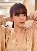 ブラウンシアーベージュ/ぱっつん前髪/グレージュカラー