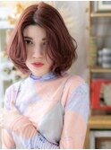 ■チェリーレッド抜け感小顔かきあげボブウルフ611志木30代40代