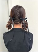 ツイン編み込み×リボンアレンジ