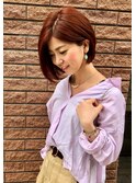 前下がりショートボブ×アプリコットオレンジ
