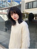ナチュラル韓国くびれミディアムヘア暗髪グレージュカラー