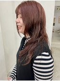 大人可愛いロングパーマ×オレンジカラー