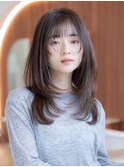 大人かわいい前髪セシルカットココアブラウンフリンジウェーブ