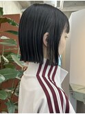 栄黒髪垢抜け丸みシルエットボブヘア　グレージュ　切りっぱなし